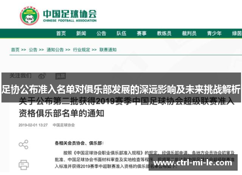 足协公布准入名单对俱乐部发展的深远影响及未来挑战解析 足协公布准入名单对俱乐部发展的深远影响及未来挑战解析